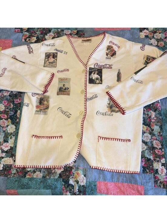 Sweaters - Vintage Y2K Coca-Cola Womans Large Button-Up Cardigan Sweater Cozy Casual